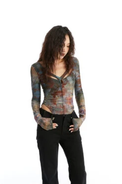 Abstract Print Long Sleeve V-Neck Bodysuit Top -Modern Wear Shop 737bd00cabcf9735bac96505a3506ec8