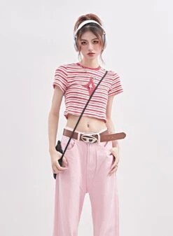 Stripe Star Patchwork Cropped Tee -Modern Wear Shop 7453e5218fd007081472b5494a8a82b6