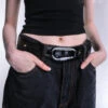 Faux Leather Belt With Metal Buckle And Carabiner Loop