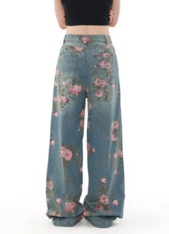 Wide Leg Vintage Floral Print Denim Jeans -Modern Wear Shop 74edbe8e59e74a594d39ddfdf8b9a92a