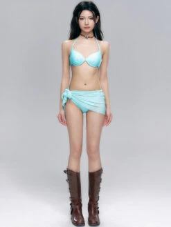 Halterneck Bikini With Sheer Wrap Sarong Skirt