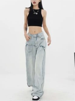 Mock Two-Piece Faded Distressed Jeans -Modern Wear Shop 752d3673eb615cf348ab027c5fd877f7