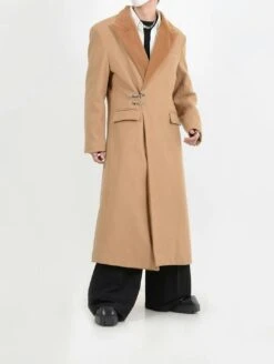 Oversized Velvet-Lapel Long Coat With Metal Buckles -Modern Wear Shop 753b9856e9ff6019adf709e96ed5c41a