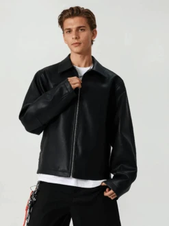 Faux Leather Zip-Up Mid Crop Collared Jacket -Modern Wear Shop 7548D7F7 987B 4462 B1D2 6AD0B8F8012A