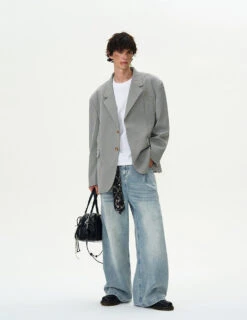 Oversized Checker Single-Breasted Blazer With Flap Pockets -Modern Wear Shop 756966c9a41a29dd7a5082ed4c52a205