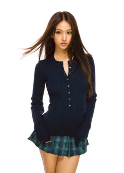 Ribbed Henley Long Sleeve Knit Top With Button Detail -Modern Wear Shop 757f782b64c71814c7bccebd0f061fb1