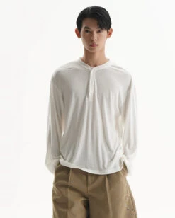 Textured Long Sleeve Lightweight Henley Top