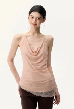 Sheer Lace Low Cowl-Neck Halter Top -Modern Wear Shop 759f575bdfb58badc64249ac6d0ab4ec