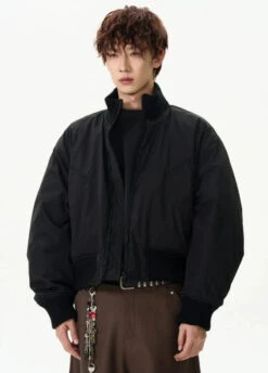 Ribbed Collar Cropped Bomber Flight Jacket -Modern Wear Shop 75abb98ebba748c732eaedbb87da2fb9