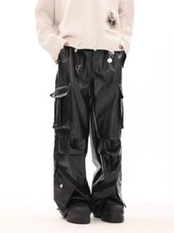 Oversized Cargo Pocket Faux Leather Pants -Modern Wear Shop 7620b15e3b3dac33721a70abf6c49a2a