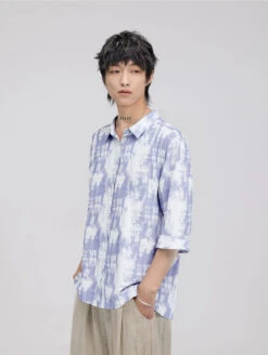 Oversized Tie-Dye Button-Up Shirt With Drop Shoulders -Modern Wear Shop 767edd35b3a3a4e75db185bda1bfff92