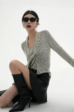 Stripe Halter Neck Knot Long Sleeve Blouse 34 Stripe Halter Neck Knot Long Sleeve Blouse -Modern Wear Shop 76803fc55f0ef1e4b4988f2f5107fdf5