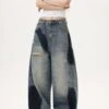 Wide Leg Distressed Denim Pants With Bleach Wash Details