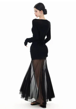 Long Sleeve Off Shoulder Top And Sheer Maxi Skirt Two-Piece Set -Modern Wear Shop 76ee93daee3a90ae0bd58dab789decd0