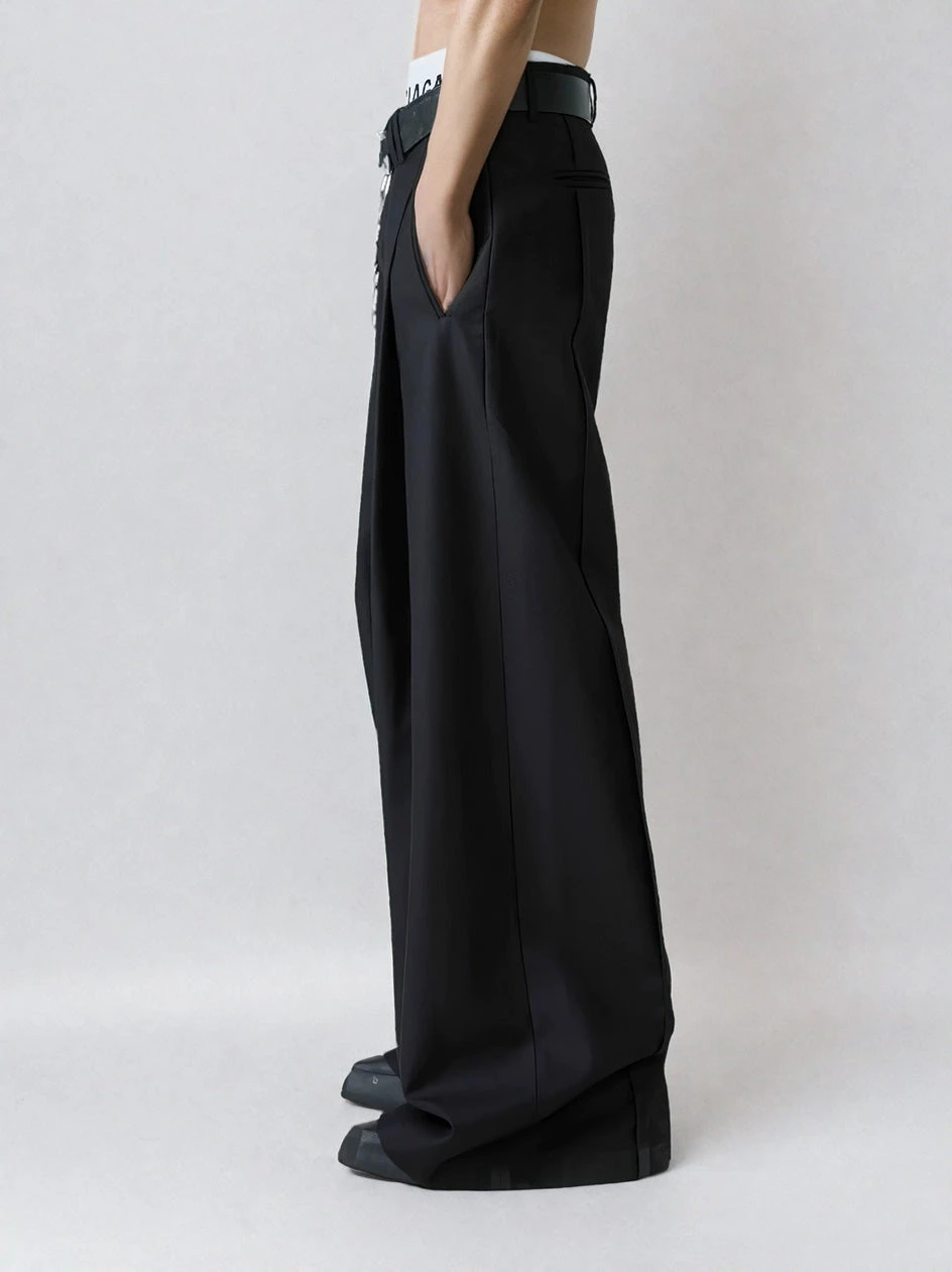 Wide Leg Tailored Trousers With Fold-Over Pleat 3 Wide Leg Tailored Trousers With Fold-Over Pleat - Image 3