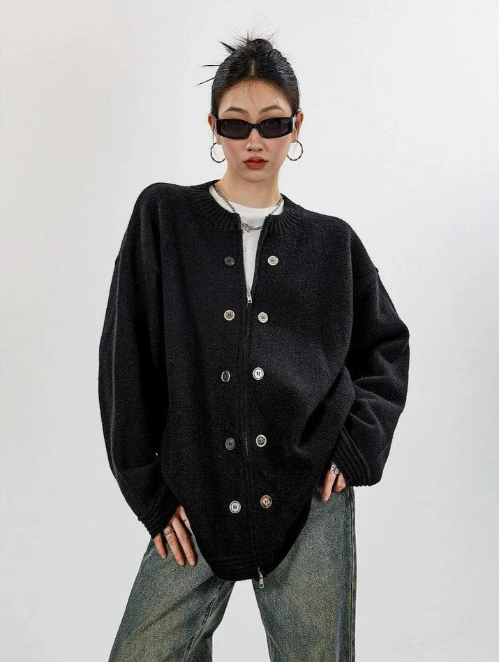 Ribbed Trim Zip-up Cardigan With Button Details 10 Ribbed Trim Zip-up Cardigan With Button Details - Image 10