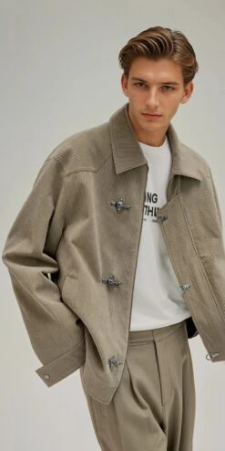 Fireman Clasp-Buckle Corduroy Collared Jacket -Modern Wear Shop 77115d5e4a5ab8ad8bfb2d01f3bd5322