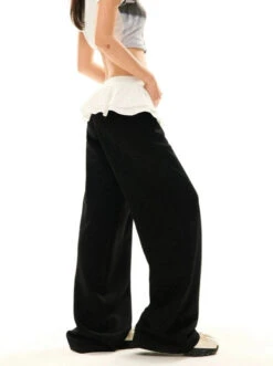 Ruffled Mock Skirt-Over-Pants Velvet Straight Pants -Modern Wear Shop 77598f053f1b9e543d7648d5694046e3