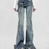 Layered-Effect Denim Flare-Leg Jeans With Grommet Belt Detail