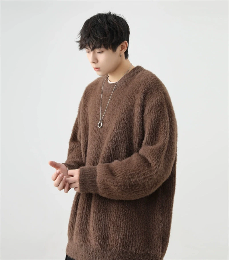 Fuzzy Crew Neck Oversized Knit Sweater 2 Fuzzy Crew Neck Oversized Knit Sweater - Image 2