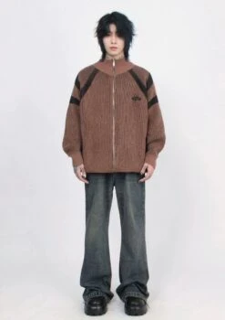 Ribbed High Collar Chevron-Pattern Zip-Up Jacket -Modern Wear Shop 7886930b51a29f65181fede50320f8f7