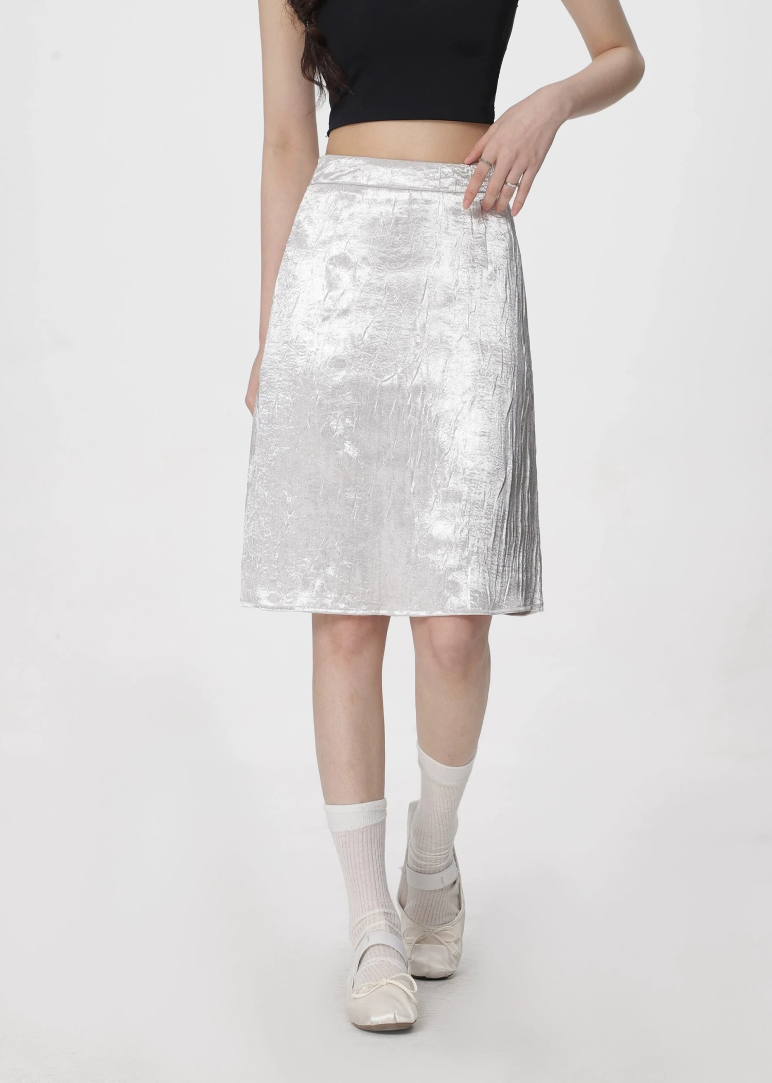 Metallic Crinkle-Texture Midi Skirt 2 Metallic Crinkle-Texture Midi Skirt - Image 2