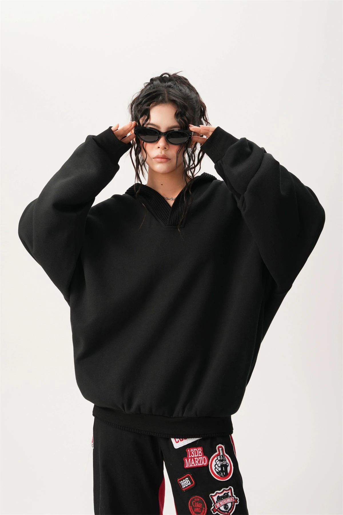 Oversized Knit Ribbed Heathered Hoodie 18 Oversized Knit Ribbed Heathered Hoodie - Image 18