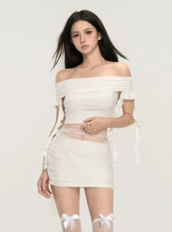 Off-Shoulder Ruched Crop Top With Tie Sleeves 17 Off-Shoulder Ruched Crop Top With Tie Sleeves -Modern Wear Shop 78b26956105161568c144d83f7c2fdaa