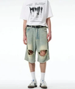 Distressed Denim Bermuda Shorts With Frayed Hems -Modern Wear Shop 78ec7b535b2f9a57f96ab7a627bf6f33