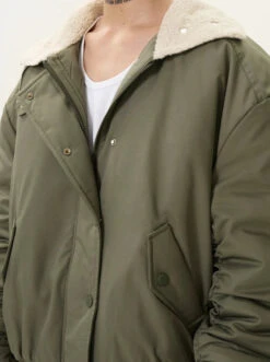 Sherpa Collar Bomber Jacket With Ruched Sleeves -Modern Wear Shop 78fbf2ea3533e88f8d30066386aa548e