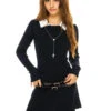 Mock Two Piece Long Sleeve Pleated Mini Dress