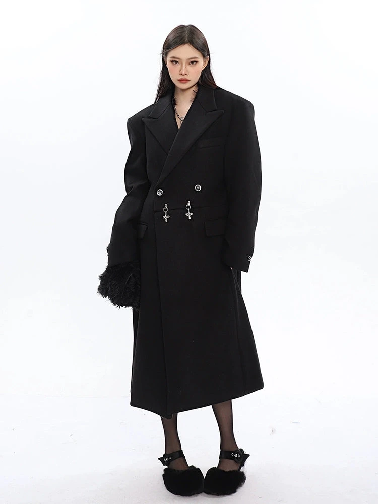 Long Double-Breasted Coat With Silver Accents 20 Long Double-Breasted Coat With Silver Accents - Image 20