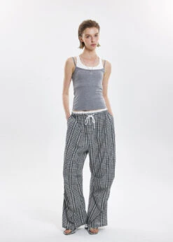 Wide Leg Gingham Drawstring Pants With Eyelet Detail 9 Wide Leg Gingham Drawstring Pants With Eyelet Detail -Modern Wear Shop 795215a33613a99df40eb6d8fa78b7c6