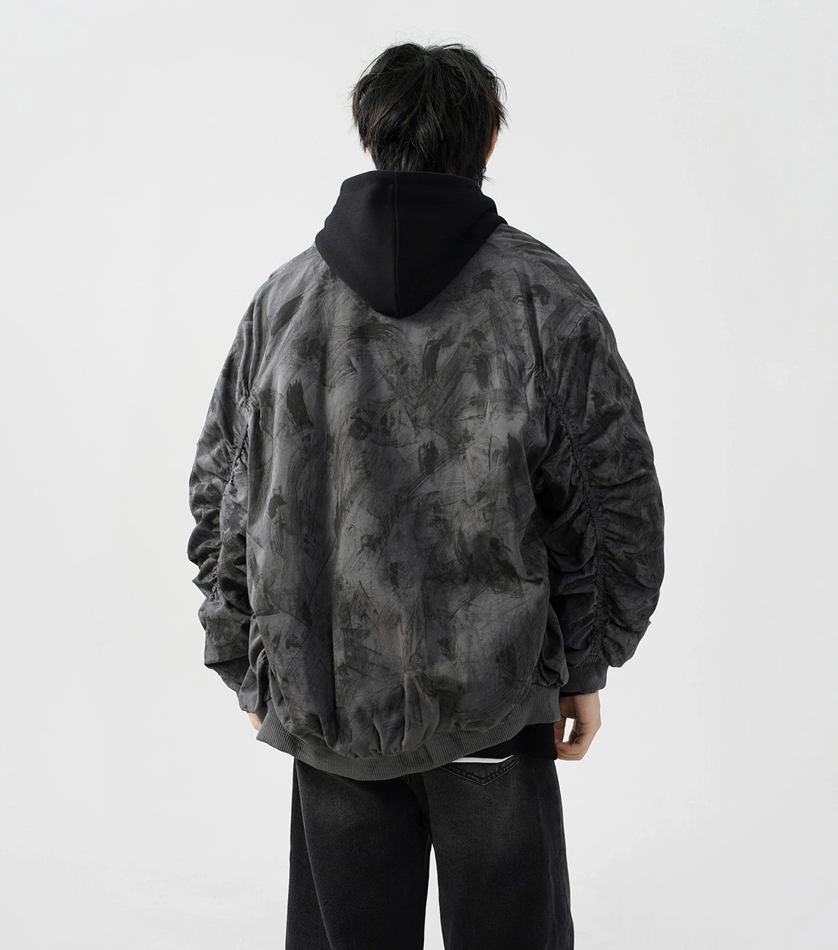 Abstract Print Bomber Jacket With Ruched Sleeve 11 Abstract Print Bomber Jacket With Ruched Sleeve - Image 11