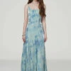 Iridescent Tie-Dye Spaghetti Strap Flared Maxi Dress