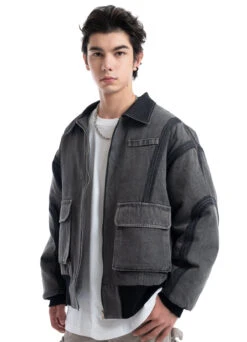 Contrast Stitch Denim Cargo Jacket With Flap Pockets -Modern Wear Shop 79c4cf885877291bf11386b876a0037a