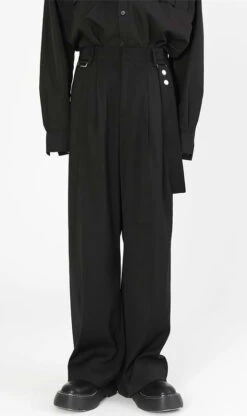 Wide Leg Pleated Pants With Strap