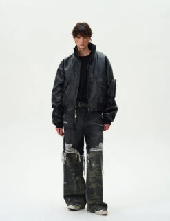 Oversized Faux Leather Mid Crop Bomber Jacket With Sleeve Zip Pocket 22 Oversized Faux Leather Mid Crop Bomber Jacket With Sleeve Zip Pocket -Modern Wear Shop 79e1c6a9dedf29a251b875b809de3f20