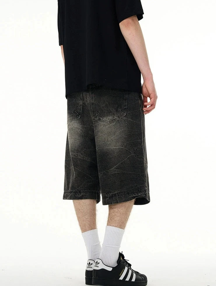 Slim Faded Denim Knee-Length Straight Shorts 6 Slim Faded Denim Knee-Length Straight Shorts - Image 6