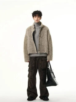 Mid-Crop Faux Fur Stand Collar Zip Jacket -Modern Wear Shop 7a67adace1e56d1d8e81bfd7f5126349