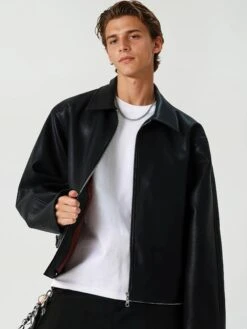 Faux Leather Zip-Up Mid Crop Collared Jacket -Modern Wear Shop 7a8c88d0d86acfb332a8a8d662acfafe topaz enhance 2x