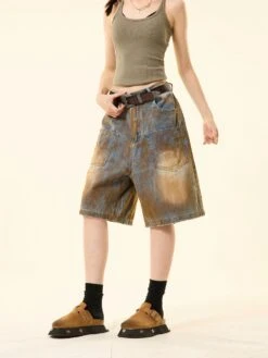 Sandblast Denim Bermuda Shorts With Oversized Pockets -Modern Wear Shop 7aa25e4d51db9d9cc092d08d19efe477