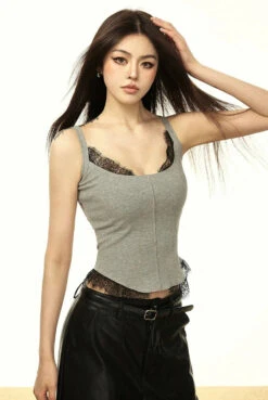 Mock Two Piece Lace Trim Ribbed Tank Top -Modern Wear Shop 7ad678a20a66edca611006af962ea584