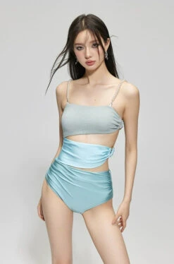 Faux Pearl Strap Shimmer Bandeau Bikini With Side Tie -Modern Wear Shop 7b5c226268d15a4fcf721470d7a044e9