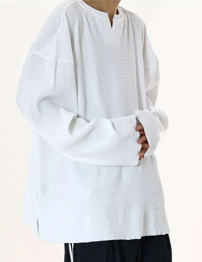 Oversized Ribbed V-Neck Pullover Long Sleeve Tee 9 Oversized Ribbed V-Neck Pullover Long Sleeve Tee - Image 9