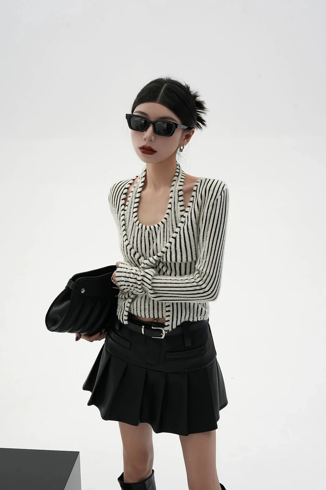 Stripe Halter Neck Knot Long Sleeve Blouse 3 Stripe Halter Neck Knot Long Sleeve Blouse - Image 3