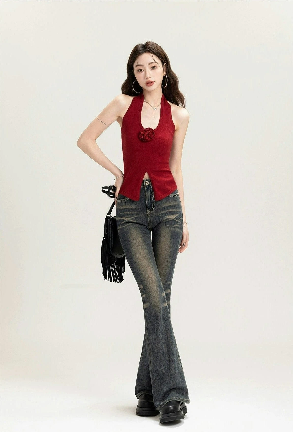 Sleeveless Halter Top With Front Rose Detail 13 Sleeveless Halter Top With Front Rose Detail - Image 13