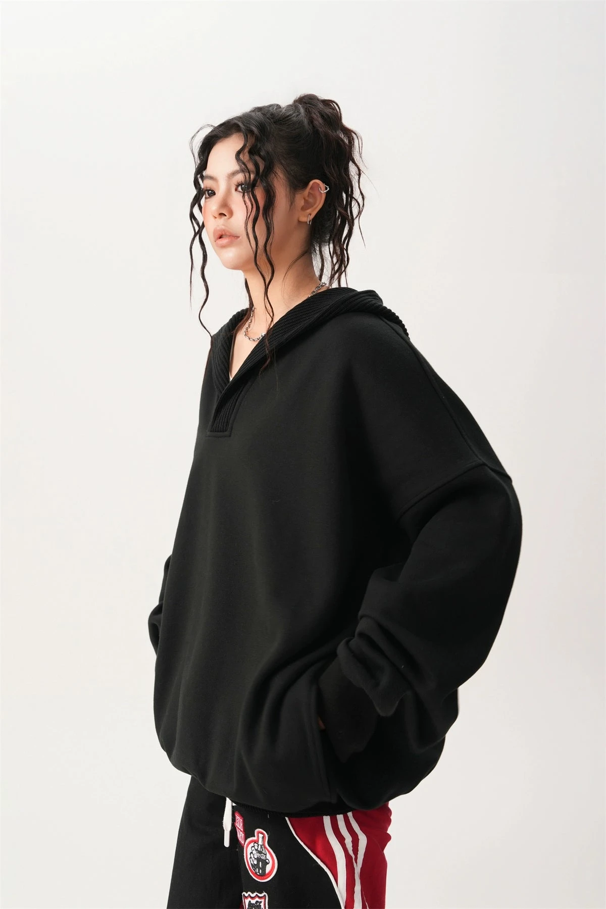 Oversized Knit Ribbed Heathered Hoodie 19 Oversized Knit Ribbed Heathered Hoodie - Image 19