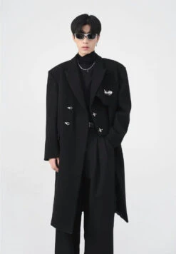 Asymmetric Oversized Faux-Woolen Coat With Metal Buckle