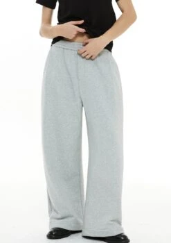 Wide Leg Elastic Waist Sweatpants With Back Pocket